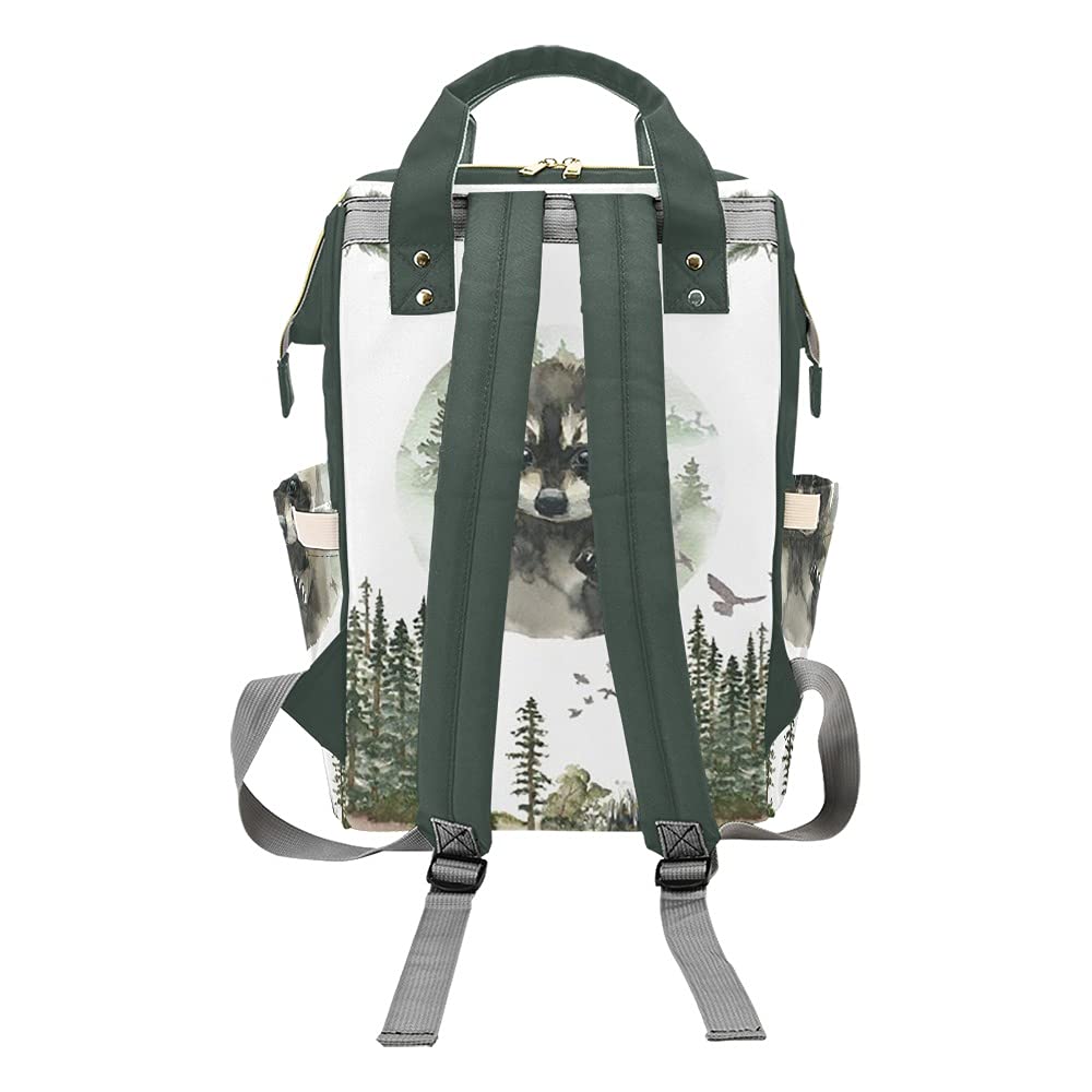 Woodland Forest Raccoon Diaper Bag Backpack with Name for Men Women Custom Personalized Nursing Baby Bags Shoulders Travel Bag Daypack