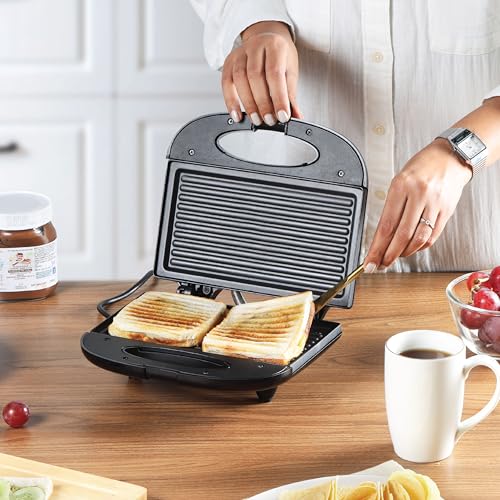 Image of Cello Super Club Ultra Pro 800W Grill Sandwich Toaster with Fixed Grill Plates | Black| Heat Resistant Bakelite Body |Non-Stick Coating | Power Indicators.