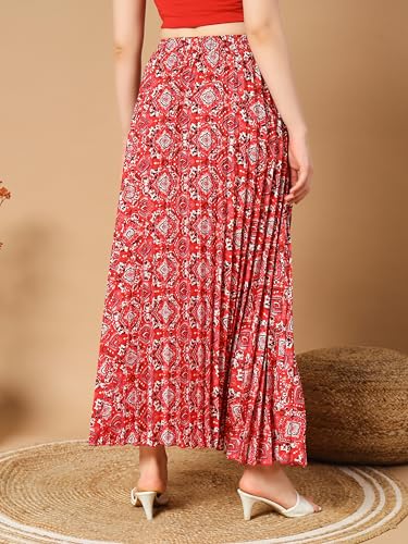 Image of ZWERLON | Floral Print Maxi Skirt with Pleats for Women | Comfortable Elastic Waist | Modern Floral Pleated
