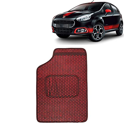 Image of Kingsway Dotted Design Car Floor Foot Mats Universal Fit for Fiat Abarth Punto, Model Year : 2005-2019, Water and Dustproof, Color Red, Set of 5 Pieces