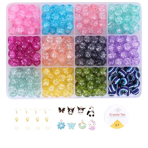 Image of Ambitieux DIY Bracelet Making Kit for Girls - 12 Types Colorful Beads with Charms, Elastic Thread, Earrings, Clasps & Rings - Jewellery Craft Kit for Kids, Birthday Return Gift, Rakhi Special Set for 2 3 4 5 6 7 8 9 10 years (Glass Crackle)
