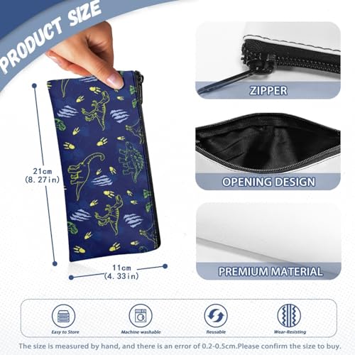 Image of Dinosaur Pencil Case for Kids Dark Blue Pen Holder with Sturdy Zipper Wear Resistant Pencil Box for Preschool Stationery Pouch for Boys