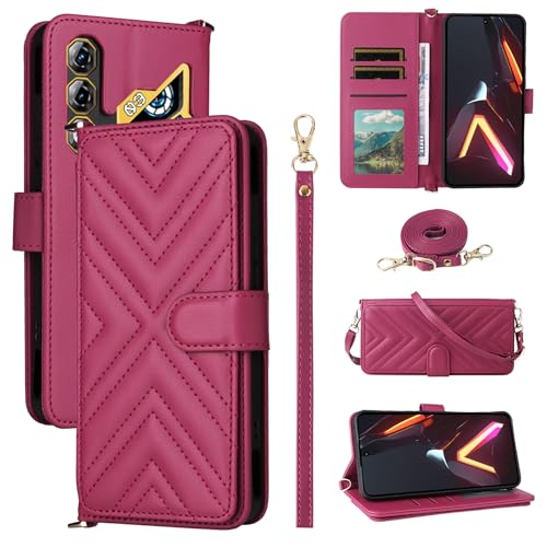 Coque ZTE Nubia Neo 3 GT 5G BELLA BEAR Étui Portefeuille en Cuir à Rabat Rose Rouge