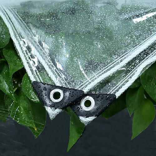 Telone Impermeabile in PVC Trasparente con Occhielli per Esterno,0,5x2,5m Telo Copertura Protezione Piante con Corda - 400g / m² - Spessore 0,39 mm per Balcone,Camper,Serre,Tettoie,Gazebo e Giardino