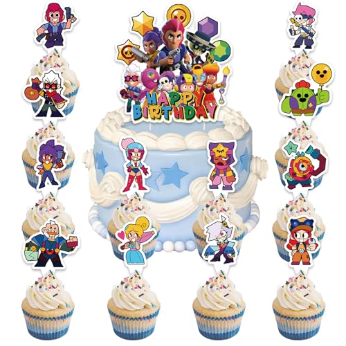 25 Stück Happy Birthday Tortendeko, Brwl Strs Tortendeko Set, Cartoon Kuchen Deko, Cartoon Tortenfiguren Set Kinder Party Geburtstag Kuchen Dekoration für Mädchen Junge