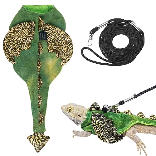 ADOGGYGO Bearded Dragon Harness Leash Set, Lizard Halloween Costume Adjustable Lizard Dinosaur Leash Harness for Bearded Dragon Reptiles (Small)