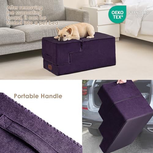Image of EHEYCIGA Dog Stairs for High Bed 22.5 inch H, 5-Step Dog Steps for Bed, Pet Steps for Small Dogs and Cats, Non-Slip Balanced Pet Ramp Indoor, Purple