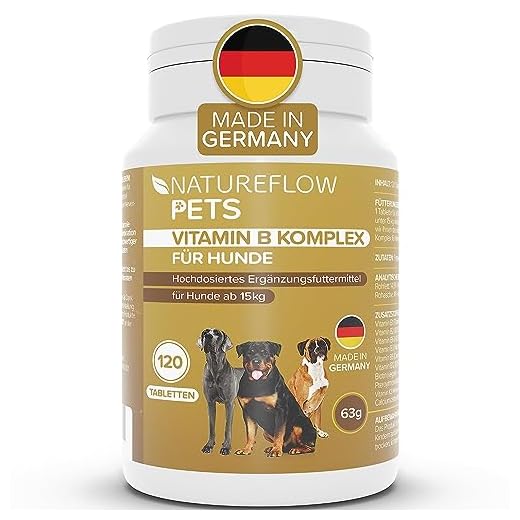 Complejo de Vitamina B Perros -Alta dosis de vitamina B para perros a partir de 15kg, 120 Comprimidos de vitaminas para perros, Suplemento perro con K3, ácido fólico, calcio y biotina, Made in Germany