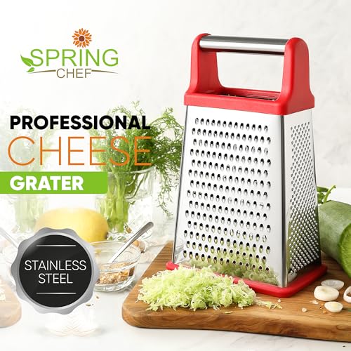 Image of Spring Chef Stainless Steel XL Cheese Grater for Kitchen, Red