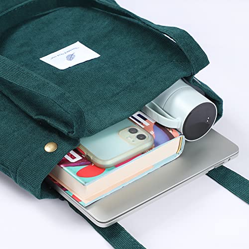 Etercycle Cord Umhängetasche Damen, Schultertasche Groß Cord Tasche Lässige Tote Handtasche Fashion Stofftasche für Alltag, Büro, Schulausflug und Einkauf (Dunkelgrün)