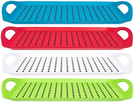 Invero Set of 4 Anti-Slip Top and Bottom Plastic Serving Dish Tray with Grip Rubber Surface, Non-Slip Padded Base and Handles ideal for Kitchens and Homes - (46 x 31cm)