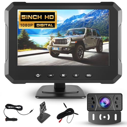 Caméra de recul filaire avec moniteur 1080P HD 5 pouces Hodozzy IP69 étanche pour voiture 12V