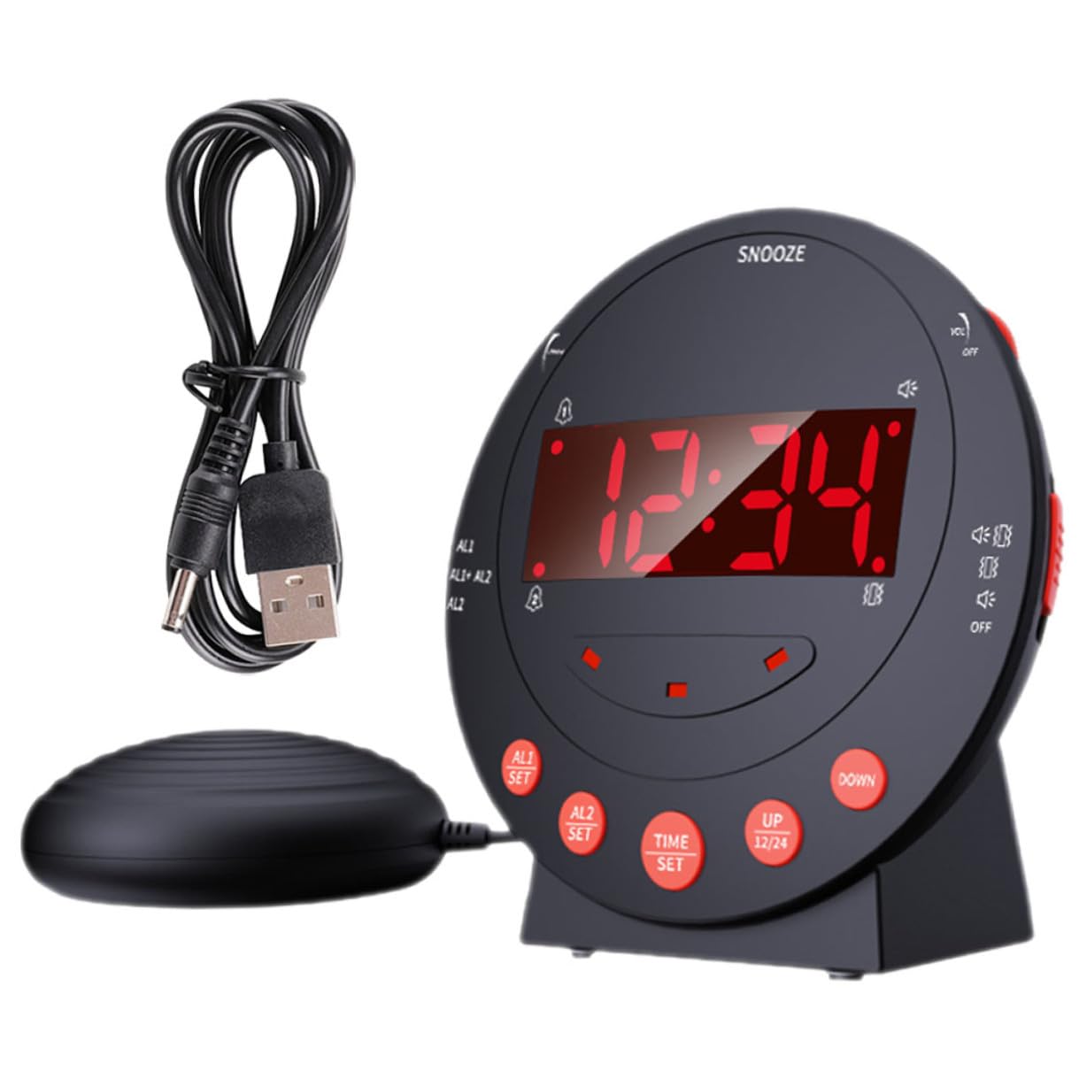 Reloj Despertador Vibración Fuerte con Luz Intermitente para Sordos y Personas con Sueño Profundo Multifunción para Dormitorio Oficina y Hotel de Volumen y Brillo