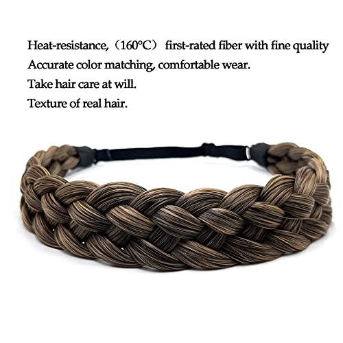 TOECWEGR Braided Hair Band 5 Strands Braids Hair Scrunchie Classic Chunky Elastic Synthetic Headband Women's Beauty Accessories (Light Black Yellow) - Image 2