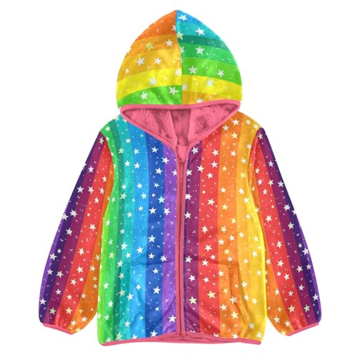 Rainbow Star Girls Fleece Jacket Girls Fall Jacket Girl Coats Zip Up Hoodie Children Sherpa Warm Outerwear 2-10T