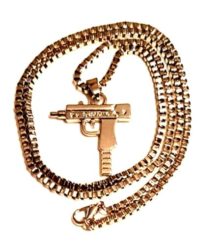 Image of Silver Plated Fashion Mini Uzi Machine Gun Pendant Chain Hip Hop Punk Necklace, Rap Rapper, Gangster, Gangster Jewelry, Weapons, Special Forces