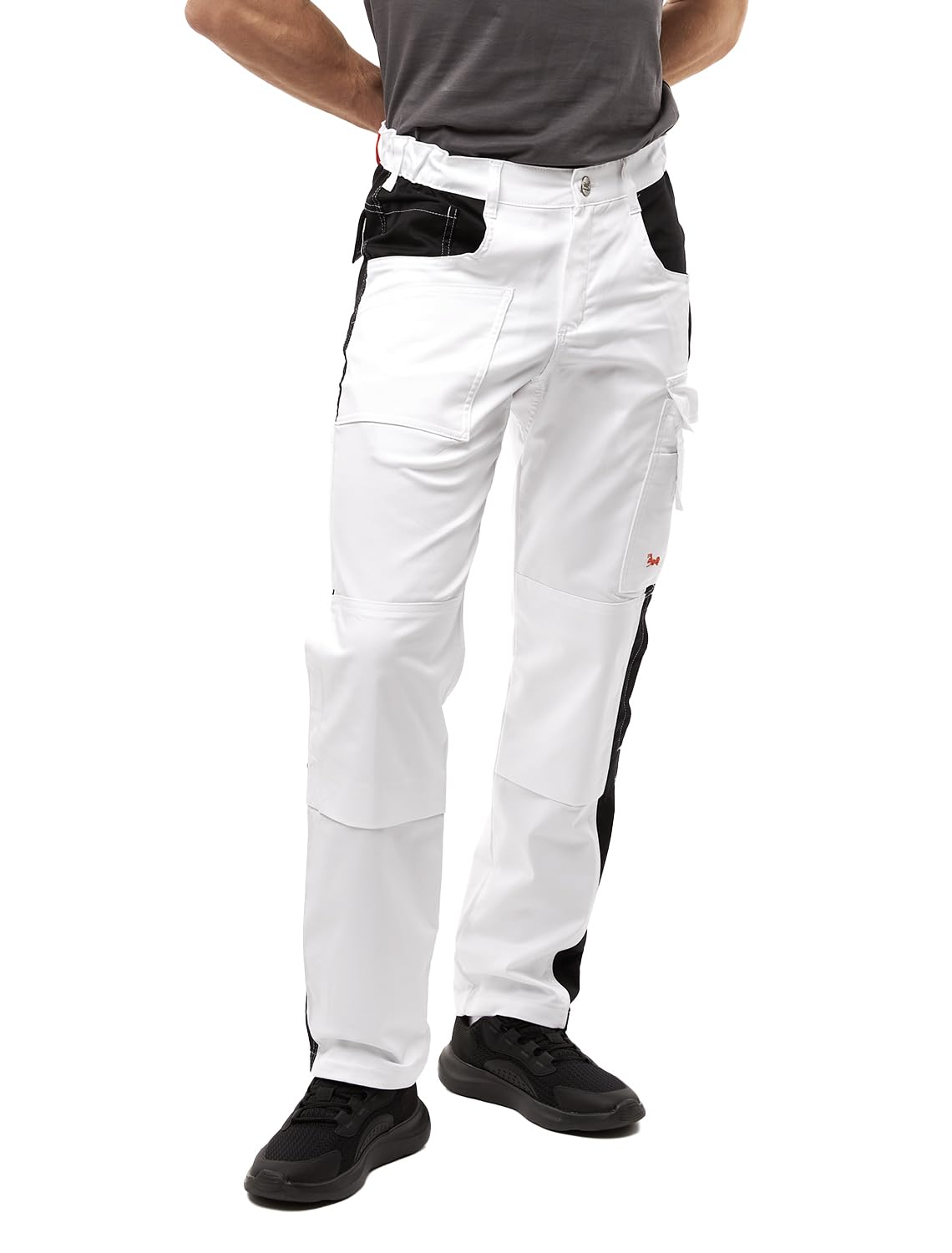 strongAnt® - Pantalon de Peintre élastique, Les plâtriers Pantalon de Travail Blanc Poches pour genouillères, Fermeture éclair YKK + Bouton YKK - Fait dans l'UE -Cotton 260 gm