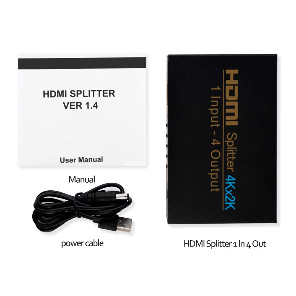 NIERBO Splitter HDMI 4 Salidas - Duplicador Compatible Con 4K 3D 1080p - 1 Entrada x 4 Salidas Distribuidor Para PS4 PS3 Xbox y Más Dispositivos