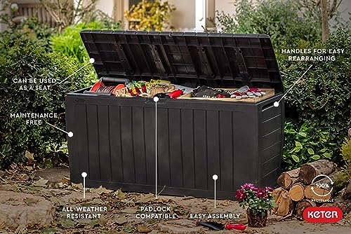 Keter Marvel Plus 71 Gallon Resin Deck Box-Organization And Storage For Patio Furniture Outdoor Cushions, Throw Pillows, Garden Tools And Pool Toys, Graphite #TOP3