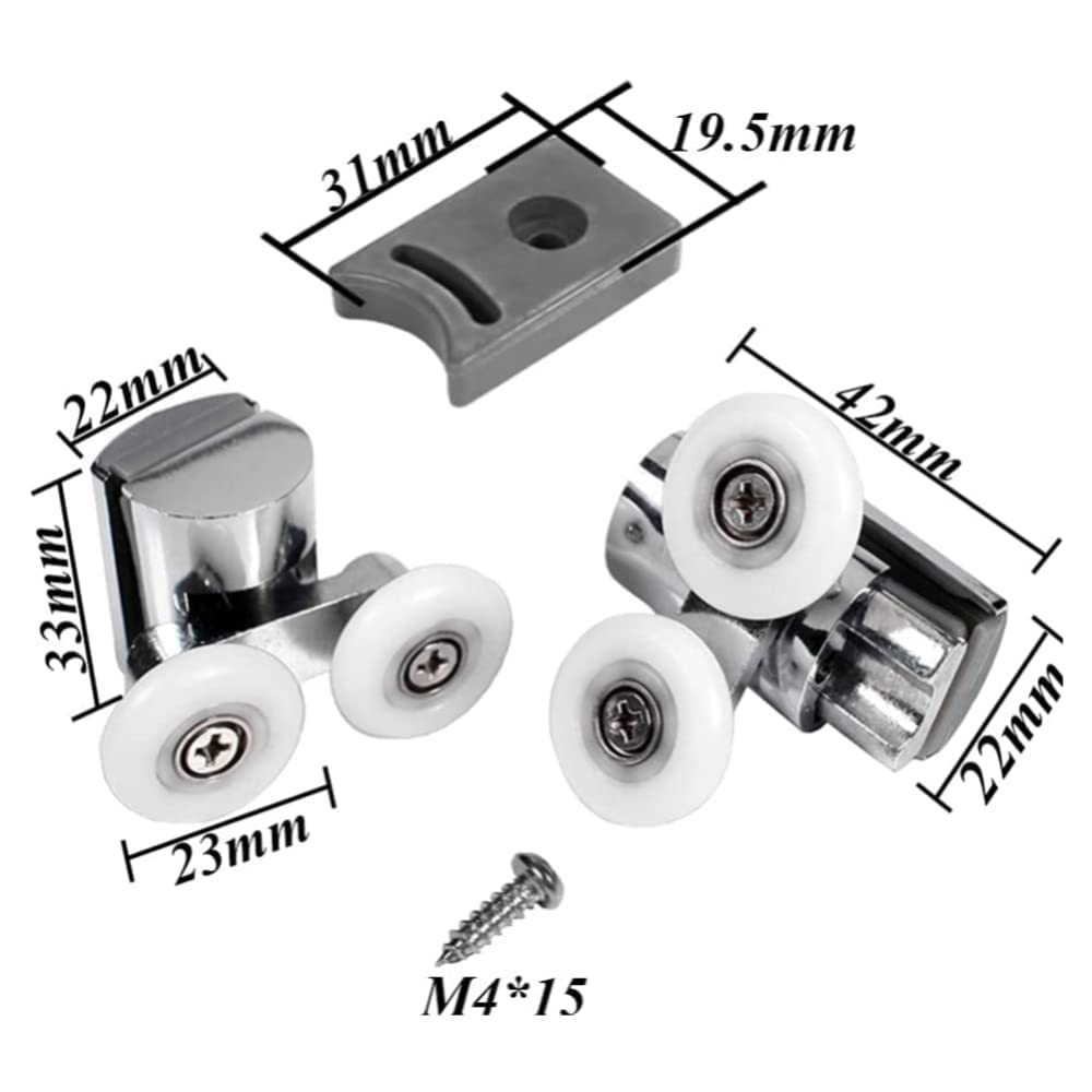 Roulettes de Porte de Douche,23 mm Roues en Haut ou en Bas(2top+2bottom) | porte Coulissante Douche pour Cabine Salle de Bains Porte en Verre