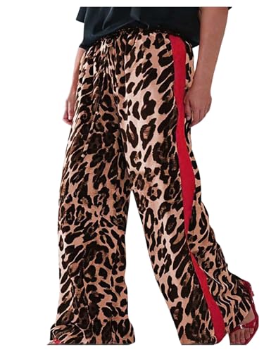 Verdusa Women's Plus Size Y2K Leopard Baggy Pants Streetwear Wide Leg Trousers