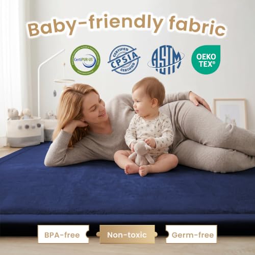 Image of ACOMOPACK Baby Play Mat for Floor 1.3 inch Thick Memory Foam Play Mat 39 inchx59 inch Tummy Time Crawling with Non-slip Bottom for Living Room,Nursery,Soft Velvet Playpen Mats for Kids,Infants(Royal Blue)