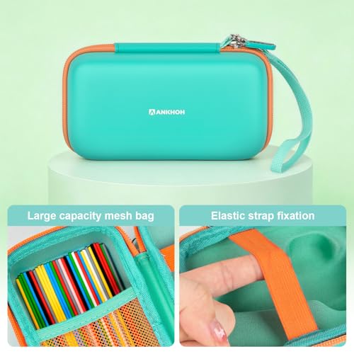 Image of ANKHOH 3D Pen for Kids Case, for 3Doodler Start+ Essentials, Green | Portable hard EVA storage case with custom-fit base, mesh pocket and wrist strap for school and travel; case only