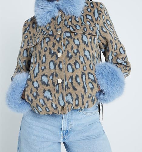 CHARTOU Women Winter Leopard Jacket Faux Fur Trim Y2k Crop Wool Coat Outwear2