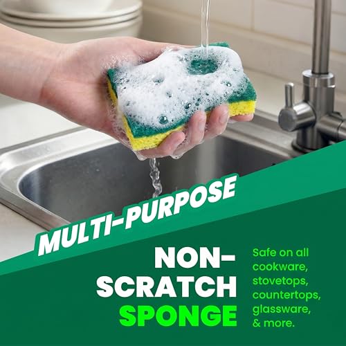 Image of SCRUBIT Sponges Kitchen Heavy Duty Dish Sponge, 30 Pack Sponges for Dishes Along with A Tough Scouring Pad -Yellow
