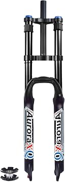 26 27.5 29 Downhill Mountain Bike Air Suspension Fork, 1-1/8 Double Shoulder Manual Lock Magnesium Alloy QR 9mm XC/DH/MTB Front Fork with Rebound Adjustment Black, 26"