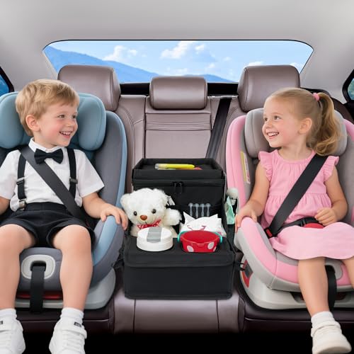 Image of Car organizer for kids ,Backseat Organizer for Kids and Passenger Seat Organizer for Adults ,Car Seat Cooler and Warmer with Cup Holders and Convertible Tray Lid(Black)