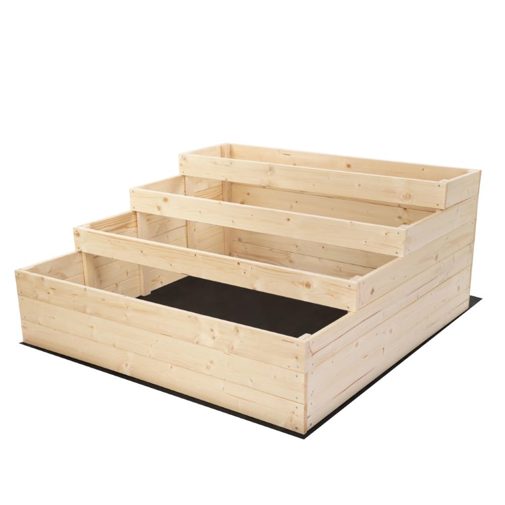 PROREGAL Hochbeete TREPPEN Holz | HxBxT 54x117x120 cm | Holz | Natur | Kräuterbeet Gemüsebeet Pflanzenbeete Blumenkasten