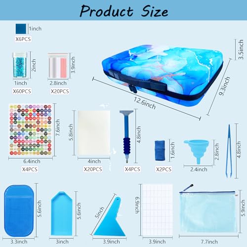 Image of Muzagroo Art Diamond Painting Storage Containers Diamond Art Storage Case with Accessories and Tools Portable Shockproof 60 Slots Organizer Case for Diamond Painting Kits Standard Set (Blue)