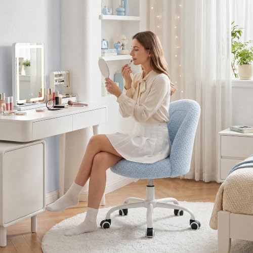 Image of DurayLoly Cute Vanity Chair with Wheels, Ultra-Soft Teddy Fleece Swivel Desk Chair with Adjustable Height for Teens & Adults, Ideal for Bedroom, Vanity Table & Dorm, Poetic Blue