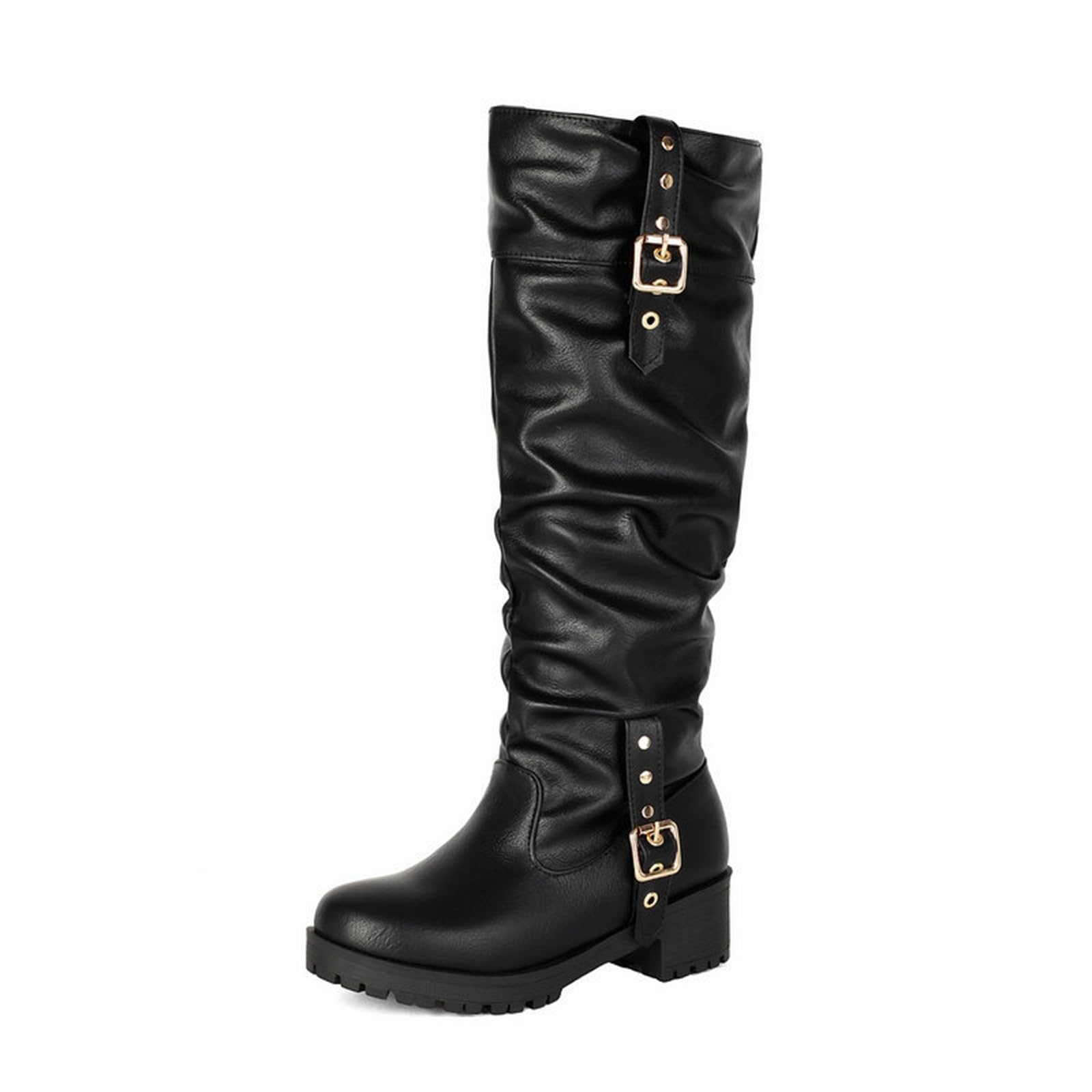 Générique Halloween Bottes Hautes pour Femme Style Britannique à Semelle Plate Repliable Chaussures Tendance pour Toutes parfaites pour Un décontracté ou Festif