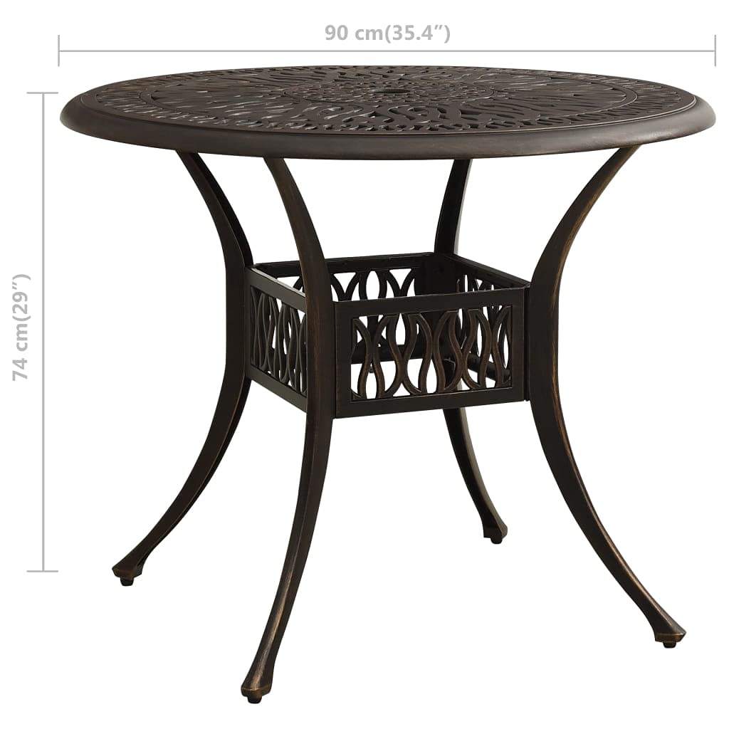 Générique Tavolo Da Giardino Alluminio Casting 90x90x74 cm Bronzo | Con Foro Ombrellone, 4 Piedi Separati, Design Cavo, Per Caffè Tè Esterno