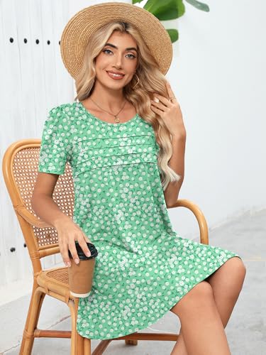 Image of Heymoments Women's Short Sleeve Crewneck Sundress Summer Casual A-Line Beach Dress with Pockets S-2XL
