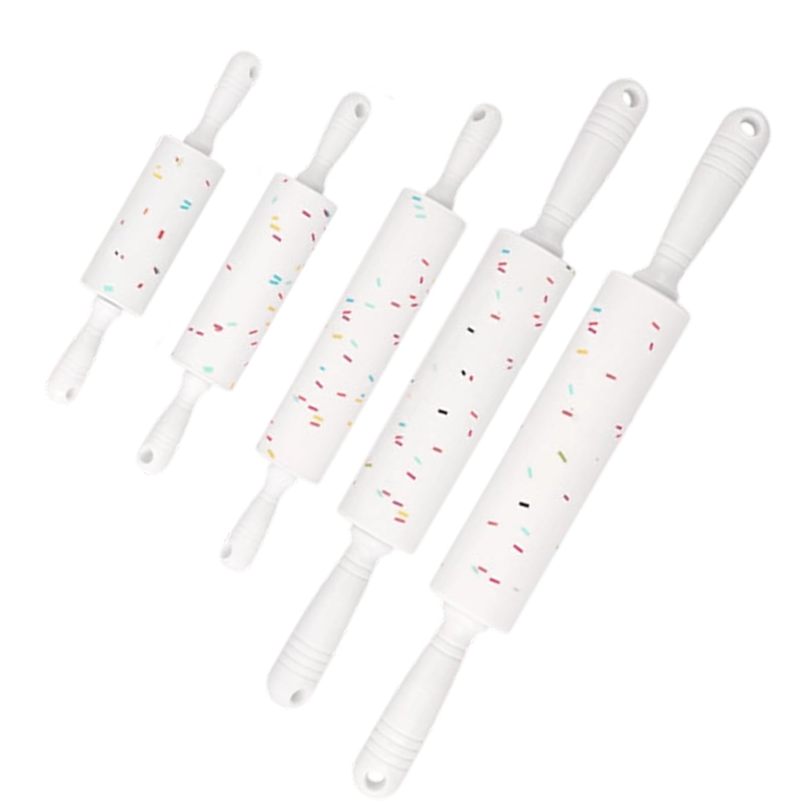 Rodillo de 5 piezas de silicona con puntos de colores para pastelería, mango de plástico o madera para hornear, almacenamiento compacto, apto para alimentos