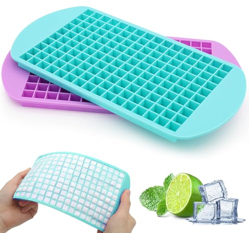 Jisile Mini-Eiswürfelformen, 2-teiliges Set, kleine Eiswürfel, Silikonform für Whiskey, Cocktails, Wasserflaschen, BPA-frei, flexibel und stapelbar, Cyan und Lila