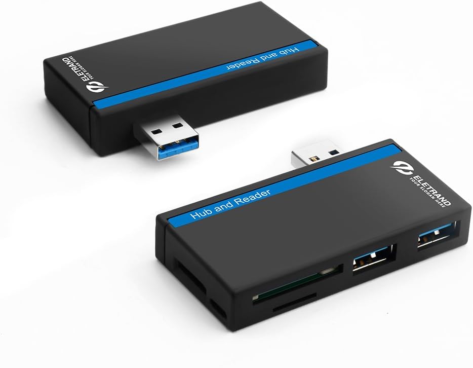 Eletrand USB Data Hub (USB3.0 + Micro USB) with SD/TF Card Reader Adapter, 3 Card Slots and 2-Port USB 3.0 for Transferring/keyboard/Mouse, Compatible with Windows, Mac and Linux - Black, 5GB/s