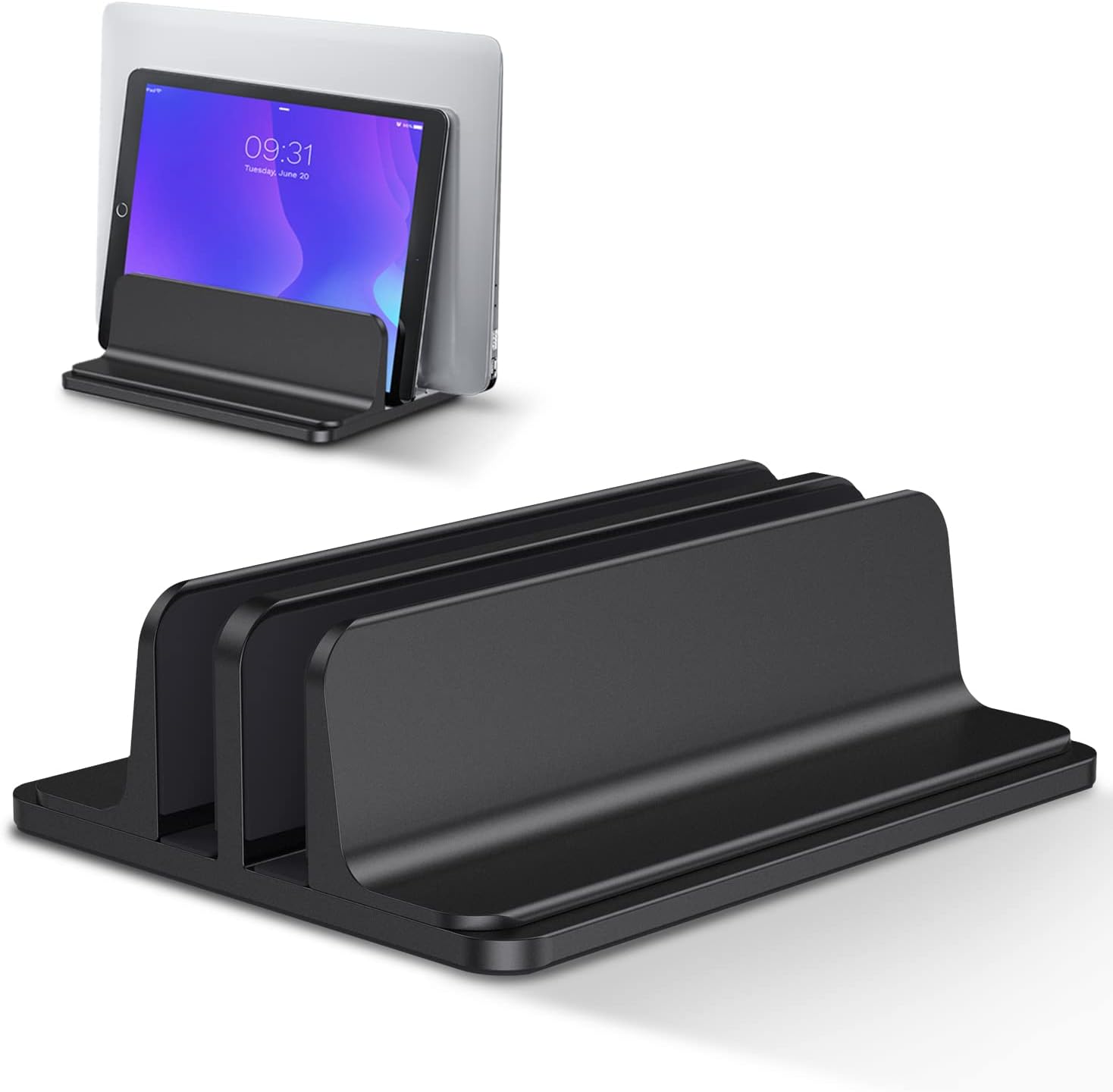 Support Vertical Ordinateur Portable En Bois Noyer - Double Fente Réglable Pour MacBook, PC Bureau