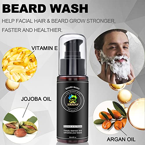 Xikezan Beard Growth Kit,W/Beard Roller,Beard Growth Oil,Balm,Comb,Brush,Hair Removal Razor Strops Scissor,Bag,Ebook,Beard Care Grooming Kit Christmas Stocking Stuffers Gifts For Men Him Husband #TOP1