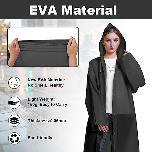 Vicloon yağmurluk, su geçirmez, 2 paket yağmur panço, su geçirmez, yeniden kullanılabilir, kapüşonlu nane kollu, üniseks EVA panço, seyahat, yürüyüş nane dış mekan için, Siyah - Görsel 4