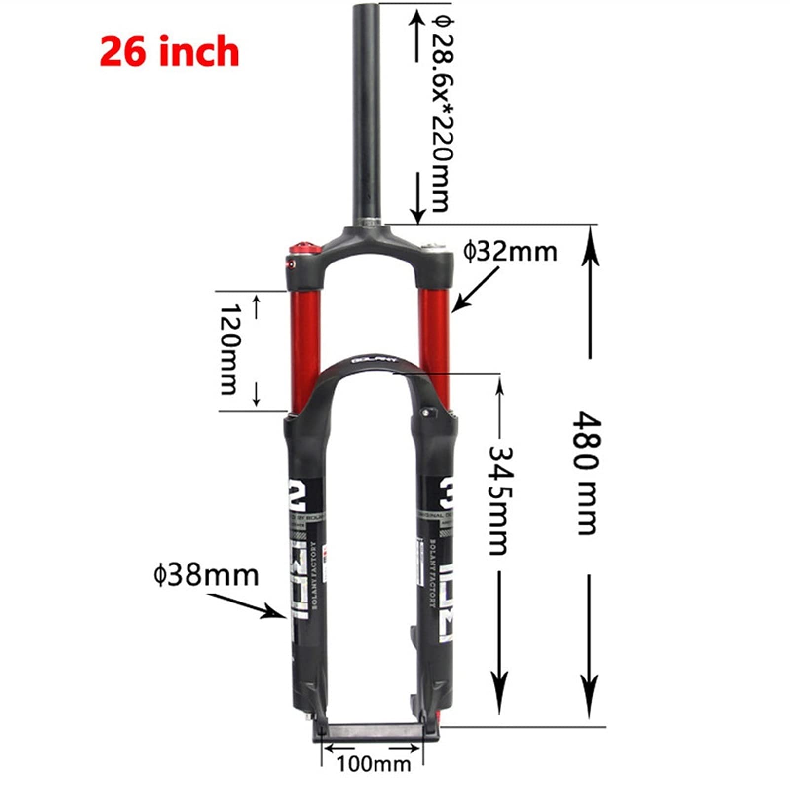 Horquilla de suspensión MTB 26/27.5/29 con 100 mm de Recorrido, Tubo Recto de 28.6 mm, Cierre rápido QR de 9 mm, Doble cámara, Corona de aleación de Aluminio para Bicicleta de Mont