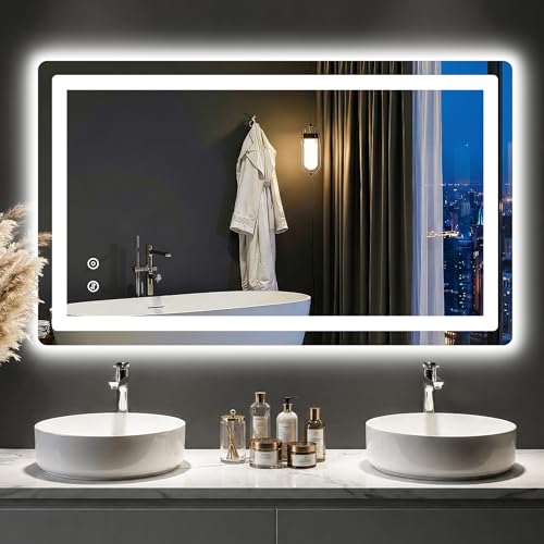 Image of LED Bathroom Mirror with Lights, 24 inchx40 inch Lighted Vanity Mirror for Wall | Anti-Fog, Dimmable 3 Color Light, Backlit+Frontlit, Shatterproof Tempered Glass, Memory Function
