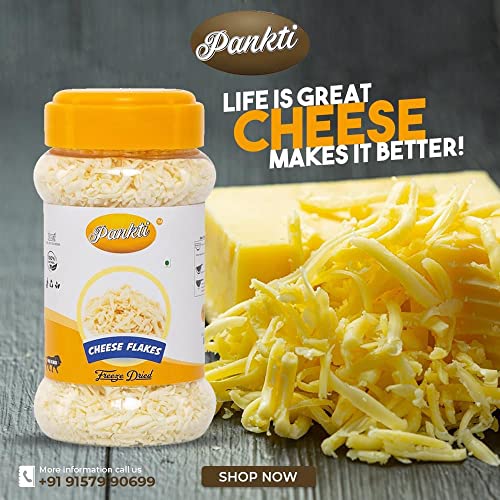 Image of Pankti Freeze Dried Cheese Flakes Natural Rehydratable Fresh Cheese (Grated) for Pizza | Melts Perfectly - Ideal for Pizza, Pasta, and Baking - Made with Cashews - 100gm