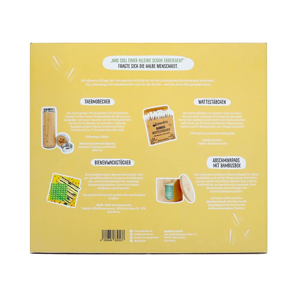 pandoo Set de regalo diario diario de 4 productos para el día a día | Cuatro prácticos productos cotidianos para la cocina, el baño y los viajes, como regalo o para conocer pandoo.