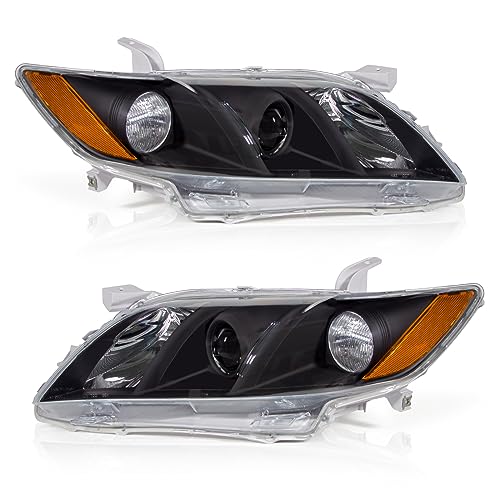 AXLAHA 2007 2008 2009 Toyota Camry Headlights Assembly for 2007-2009 Camry Black Housing Amber Reflector Replacement Driver and Passenger Side