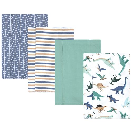 Image of Hudson Baby Unisex Baby Cotton Poly Flannel Burp Cloths, Dino Friends 4 Pack, One Size