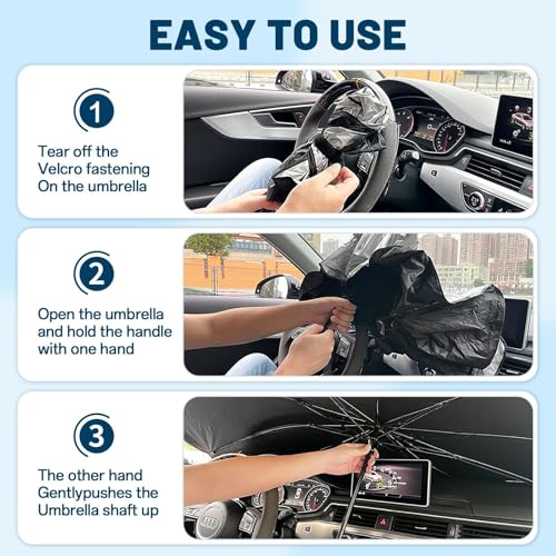 Image of Windshield Sun Shade for Tesla Model 3 2018-2026, Umbrella Car Shades with 360Rotating Shaft, Foldable Front Window Sunshade for UV & Heat Protection